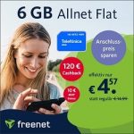 120 Euro Cashback: 6 GB LTE Telefónica Allnet- Flat für nur 4,57 Euro bei freenet