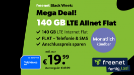 Black Friday Sensation: Freenet bietet 140 GB im Telefónica-Netz für nur 19,99 Euro pro Monat!