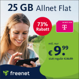 Mega-Deal bei freenet: Allnet Flat im Telekom-Netz mit 25GB für nur 9,99 Euro!